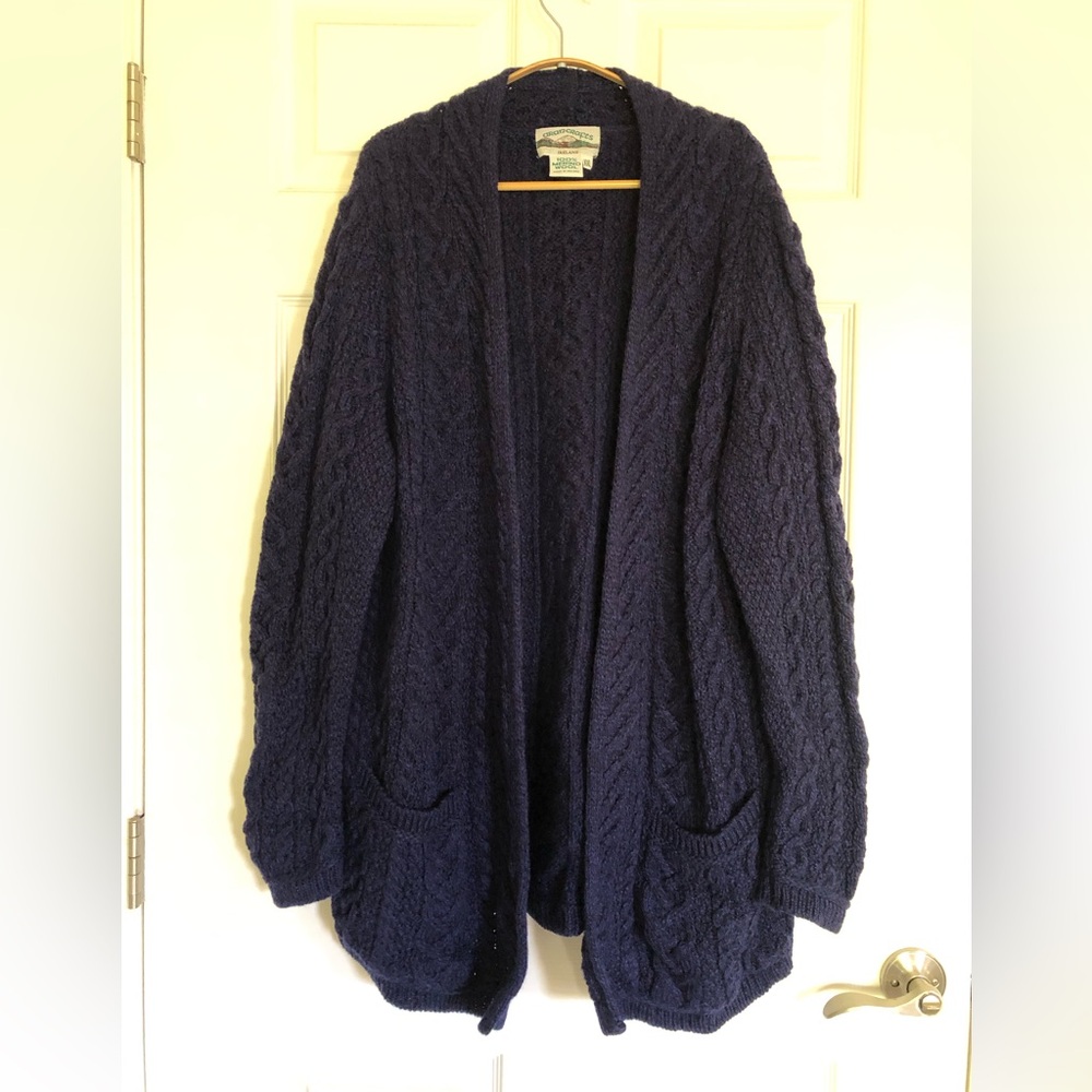 AranCrafts Navy Knit Wool Cardigan